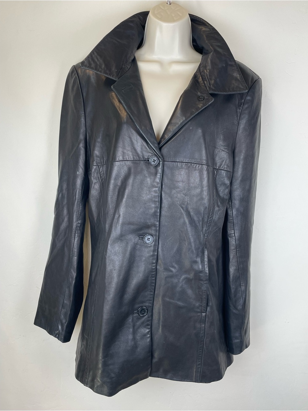 Lady Hathaway Classic Black Leather Women's Button-Front Coat